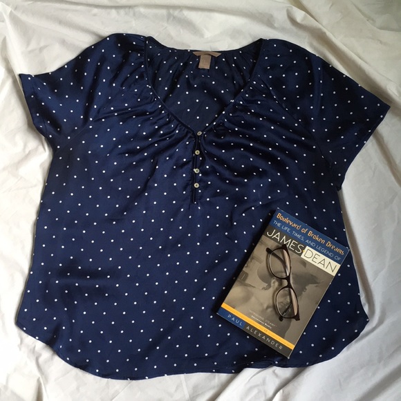 H&M Tops - 14 H&M+ Navy blue polkadot blouse.